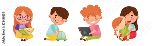 Cute Kids Engaged in Recreation Activity Have Fun Vector Set
