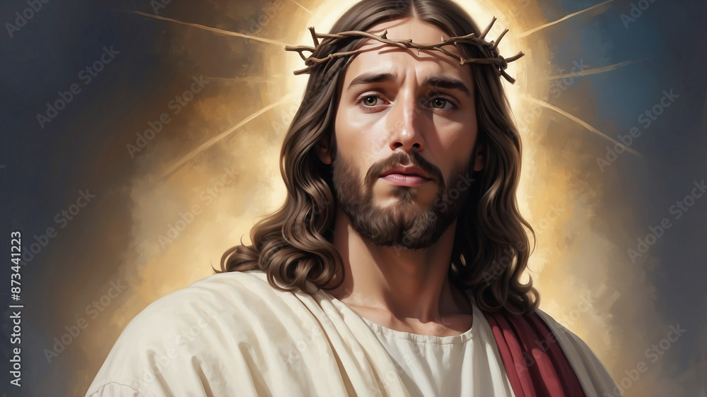 Fototapeta premium Illustration of Jesus Christ in sunlight.