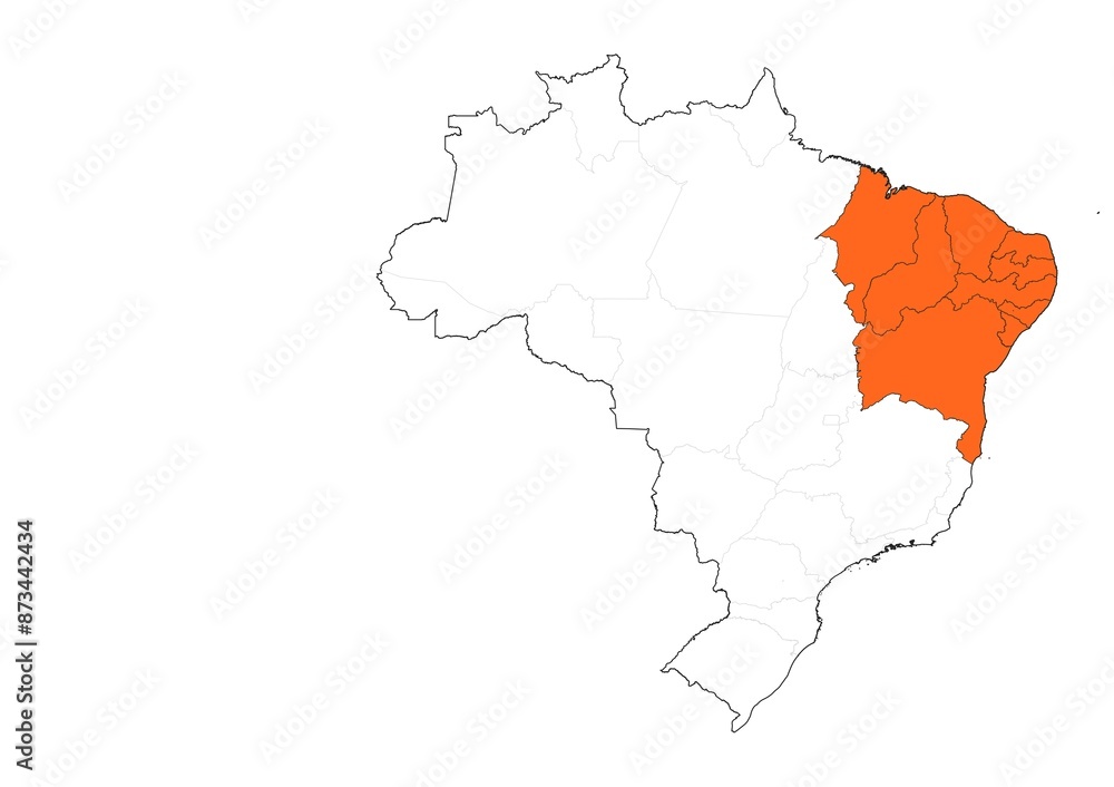 Obraz premium Mapa de la Región Nordeste de Brasil