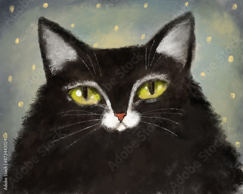 Mysterious Black Cat with Enchanting Green Eyes