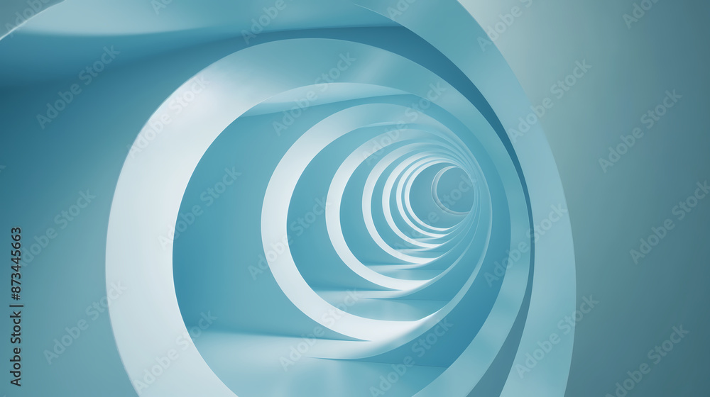 Abstract futuristic light blue background with circular tunnel, empty room interior design Abstract futuristic light blue background with circular tunnel, empty room interior design