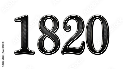 black metal 3d design of number 1820 on white background.