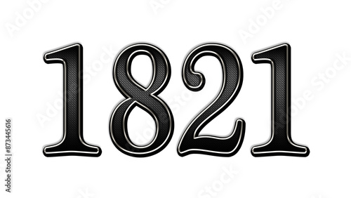 black metal 3d design of number 1821 on white background.