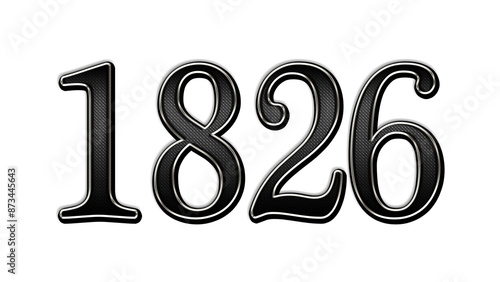 black metal 3d design of number 1826 on white background.