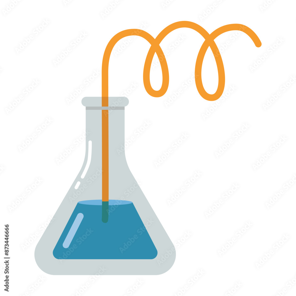 Laboratory test tube, flask with a straw. Transparent glassware with chemical reagents. Experiment equipment for chemistry lessons. Vector illustration isolated on white, flat design Laboratory test tube, flask with a straw. Transparent glassware with chemical reagents. Experiment equipment for chemistry lessons. Vector illustration isolated on white, flat design