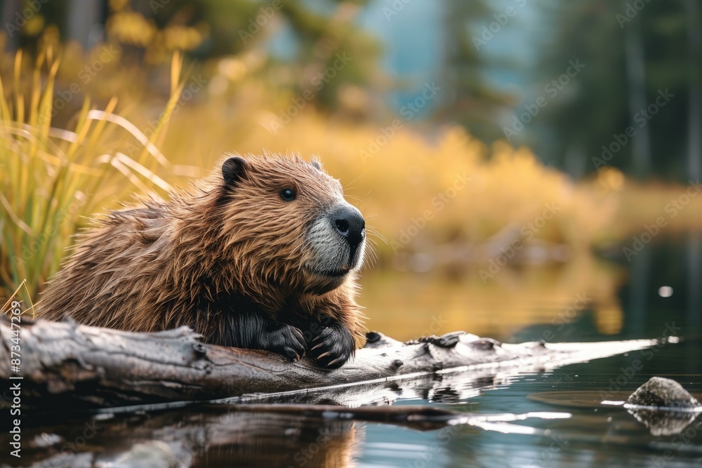 Nocturnal Beaver river animal wild. Water natural. Generate Ai Nocturnal Beaver river animal wild. Water natural. Generate Ai