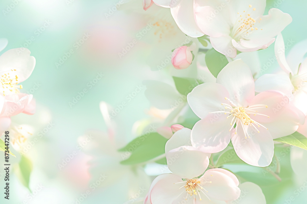 Soft floral seamless pattern with light pink flowers and green leaves on a pastel background, creating a delicate and dreamy look. Soft floral seamless pattern with light pink flowers and green leaves on a pastel background, creating a delicate and dreamy look.