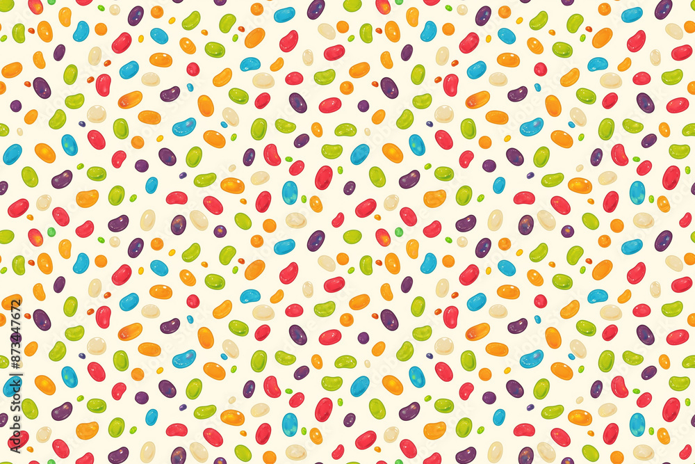 Playful seamless pattern with colorful jelly beans scattered on a light background. The fun and whimsical design is perfect for adding a touch of joy. Playful seamless pattern with colorful jelly beans scattered on a light background. The fun and whimsical design is perfect for adding a touch of joy.