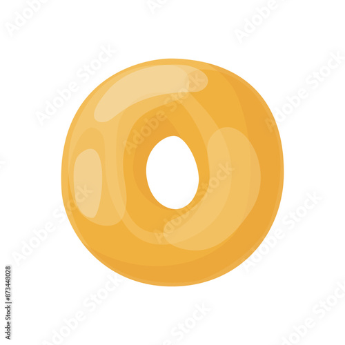 Bright bagel vector illustration in flat cartoon style. Wheat bread roll, donut baked with yeast dough. Isolated tasty food illustration for bakery poster, banner, card, advertising