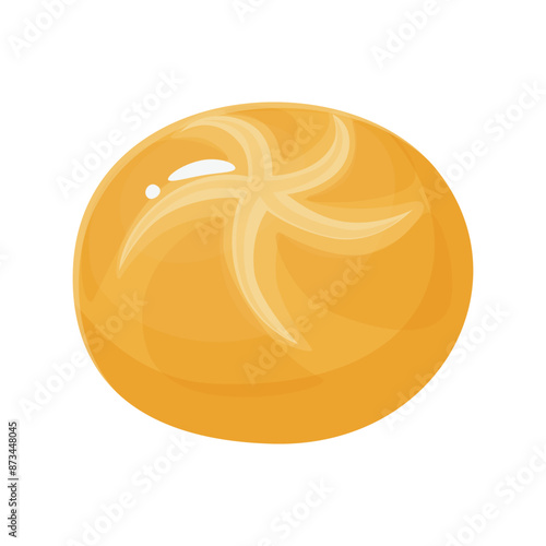 Tasty bread roll in flat cartoon style. Bun baked with yeast dough, homemade and bakery product. Isolated food illustration for poster, banner, card, advertising