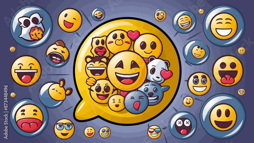 Round yellow cartoon bubble emoticons emojis