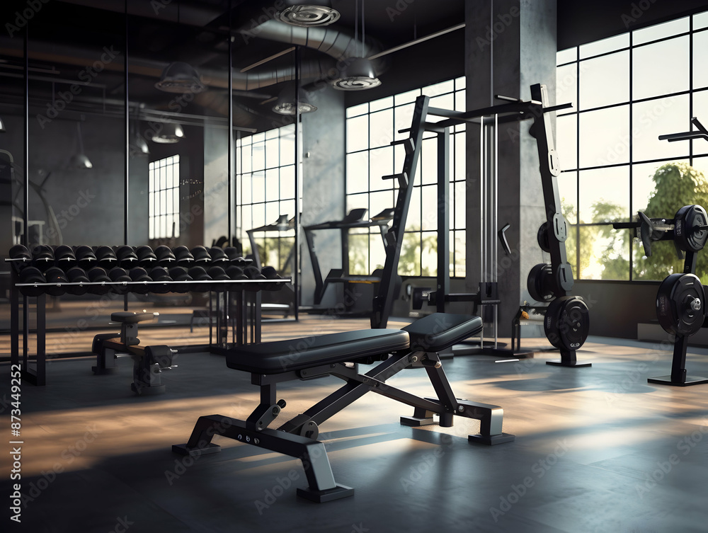 Fototapeta premium gym equipment, Workout on Gym Photo, Body Building, Fitness club, health and lifestyle, weight loss in gym, gym training, exercising in gym, sports Person running on treadmill in fitness club