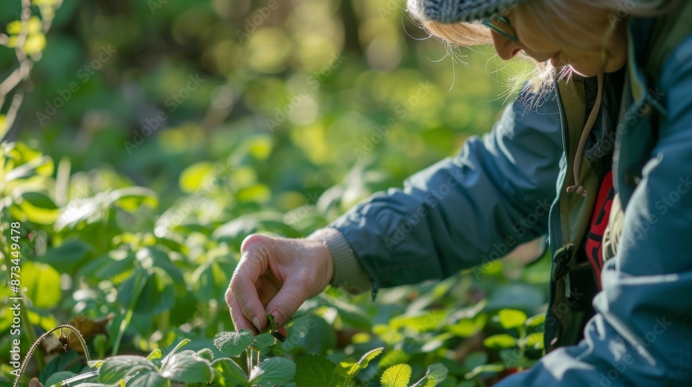 A person using the guide to identify wild plants by their unique scent or smell which can also be helpful in distinguishing edible from nonedible plants.. A person using the guide to identify wild plants by their unique scent or smell which can also be helpful in distinguishing edible from nonedible plants..