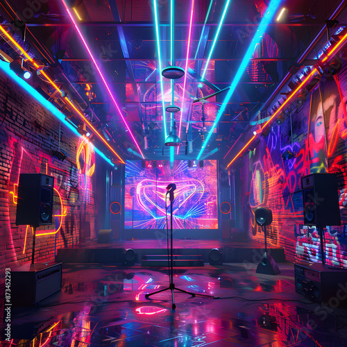 Fusion of Urban Aesthetics and Futuristic Charm in a Stage for New-age Music photo