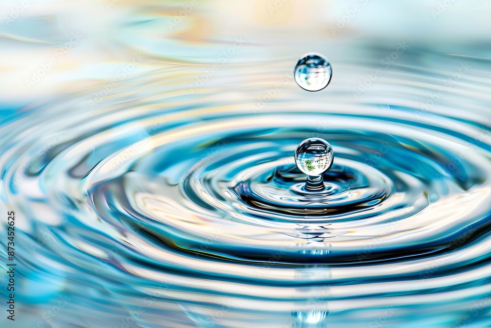 Close-up of a water droplet creating ripples on the surface, showcasing the beauty and tranquility of water with perfect focus and clarity. Close-up of a water droplet creating ripples on the surface, showcasing the beauty and tranquility of water with perfect focus and clarity.
