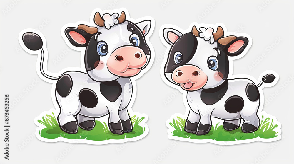 Obraz premium Cute cow cartoon for stickers, ready to print.