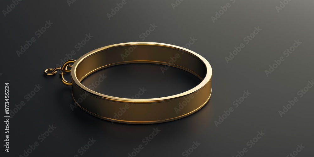 A gold bracelet with a chain hanging from it A gold bracelet with a chain hanging from it