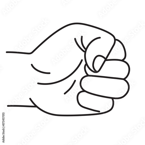 Vertical hand punch line art vector illustration, fist punch hand gesture line drawing, clenched fist, punching hand clip art isolated