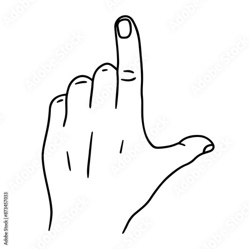 Loser hand sign line drawing vector image, letter L hand gesture, line art image vector illustration isolated on white background, black and white color