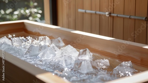 The sound of the ice cubes clinking against the sides of the wooden tub provides a calming soundtrack for a relaxing soak. © Justlight