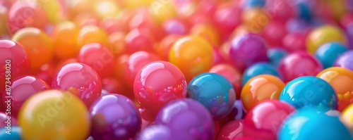 Vibrant collection of colorful balls in playful setting with soft focus background