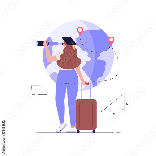 Foreign student learning in international high school. Concept of abroad study, global education, student exchange program, educational tourism. Vector illustration in flat design for web banner