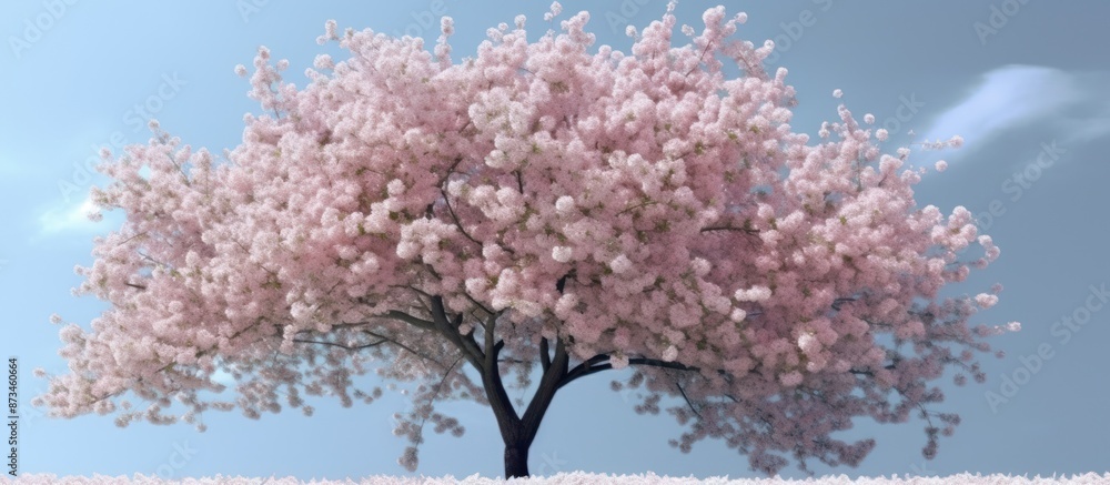 Naklejka premium A Single Cherry Blossom Tree In Full Bloom