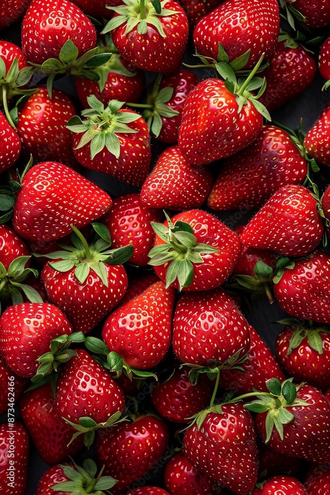 A full frame shot of a heap of ripe fresh strawberries, vibrant and juicy A full frame shot of a heap of ripe fresh strawberries, vibrant and juicy
