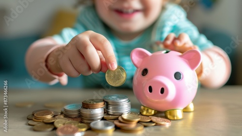 A person is putting coins into a piggy bank