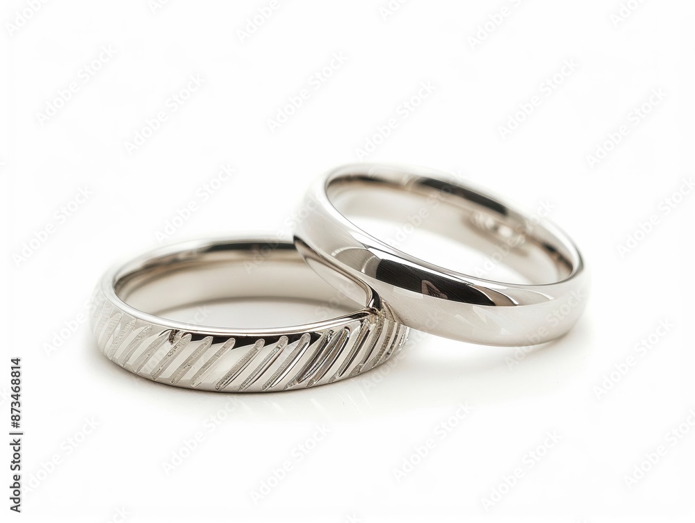 Classic wedding bands with engraved details, isolated on a white background, emphasizing the simplicity and elegance Classic wedding bands with engraved details, isolated on a white background, emphasizing the simplicity and elegance