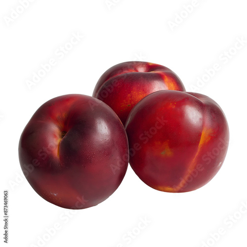Fresh red nectarines isolated transparent background. Clipart for food packaging, recipe book and healthy eating promotion.