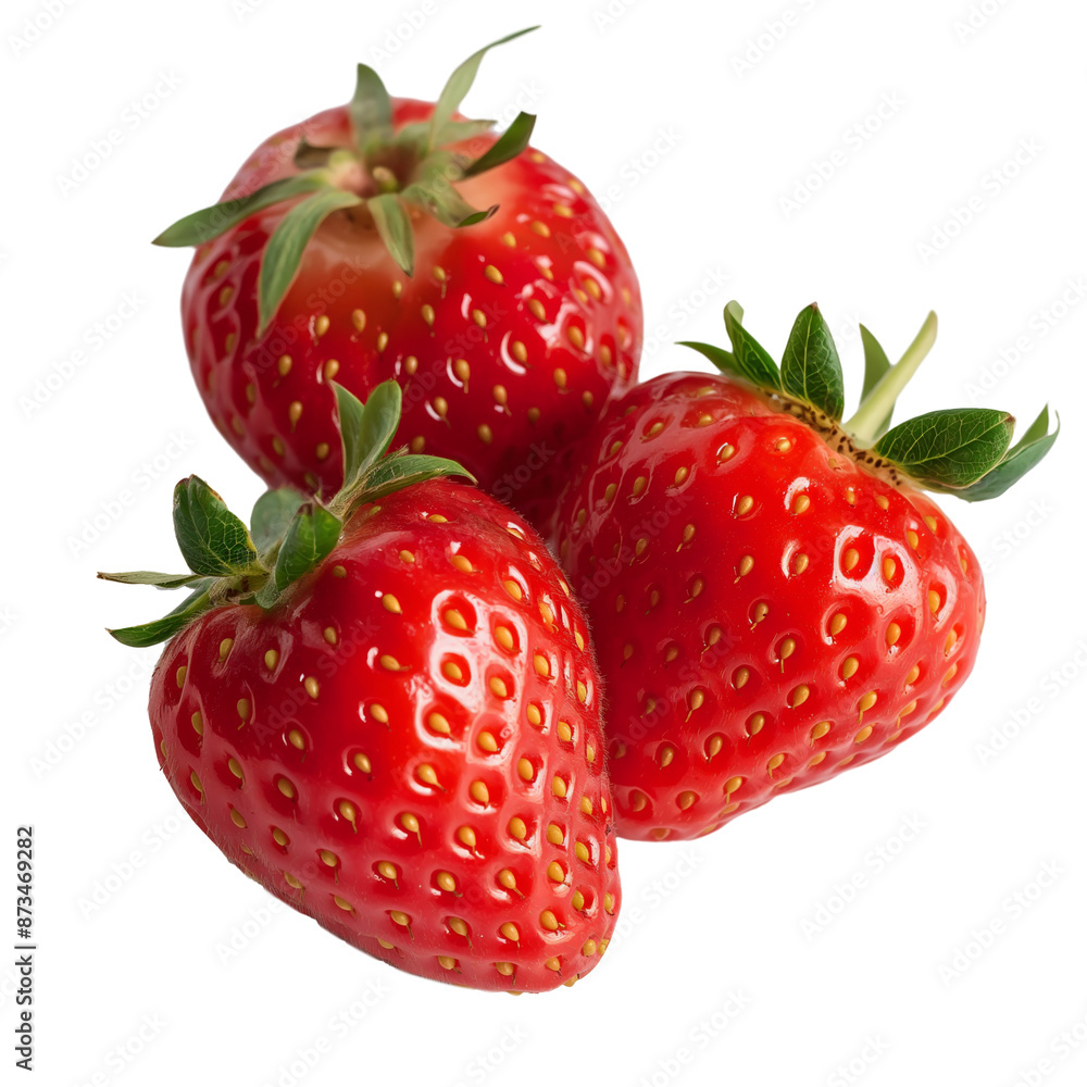 Strawberries with green leaves isolated transparent background. Clipart for food packaging, recipe book and healthy eating promotion. Strawberries with green leaves isolated transparent background. Clipart for food packaging, recipe book and healthy eating promotion.