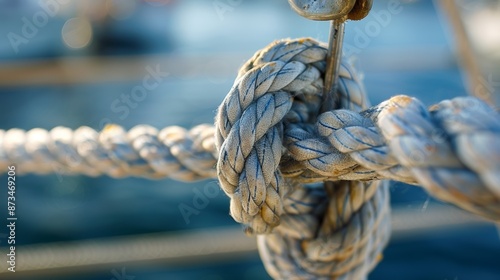 A series of intricate knots tied expertly by a seasoned sailor keeping the sails firmly in place.