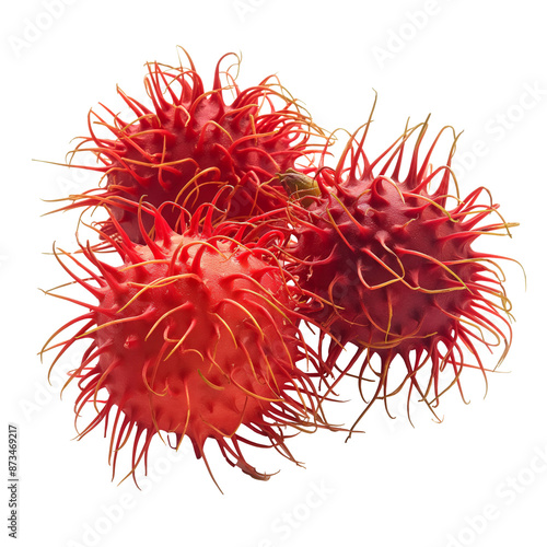 Red rambutan fruit isolated transparent background. Clipart for food packaging, recipe book and healthy eating promotion.