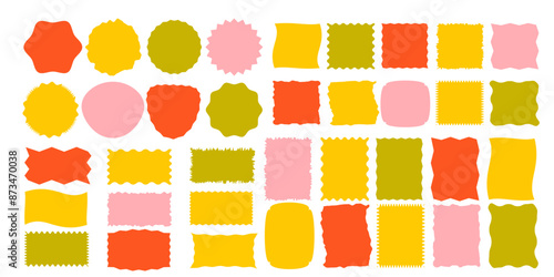 Squiggle stories frames set. Jaggered edges, retro scallop frames, psychedelic forms, groovy shapes set