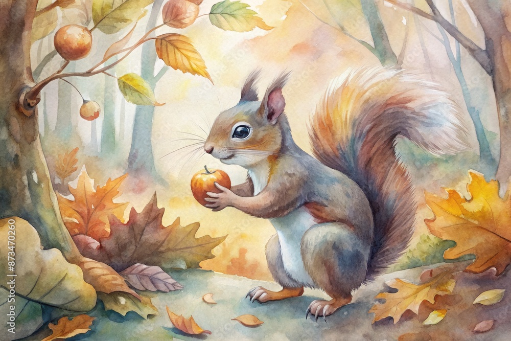 A curious squirrel amidst autumn's golden hues A curious squirrel amidst autumn's golden hues