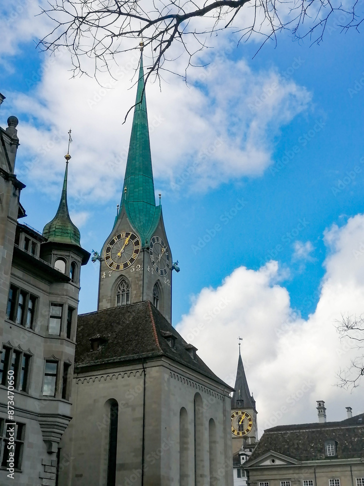 Scenic summer view of the Old Town architecture of Zurich Scenic summer view of the Old Town architecture of Zurich