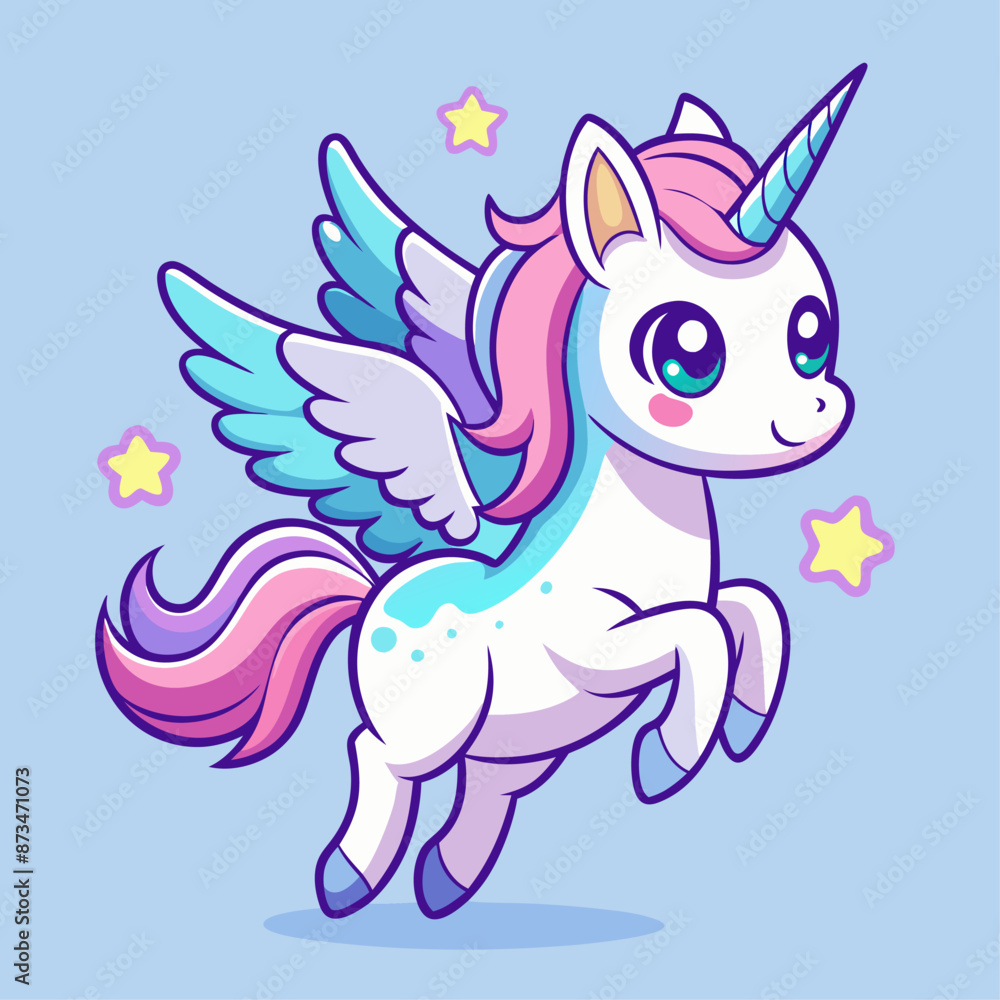 A lovely unicorn with wings and a horn flies through the sky A lovely unicorn with wings and a horn flies through the sky