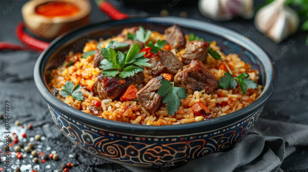 The national cuisine of Turkey. Lamb pilaf. The national cuisine of Turkey. Lamb pilaf.
