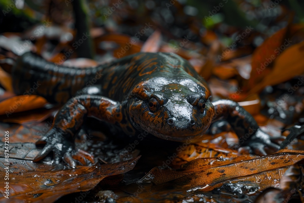 Chinese Giant Salamander, Macro,Left side view Chinese Giant Salamander, Macro,Left side view