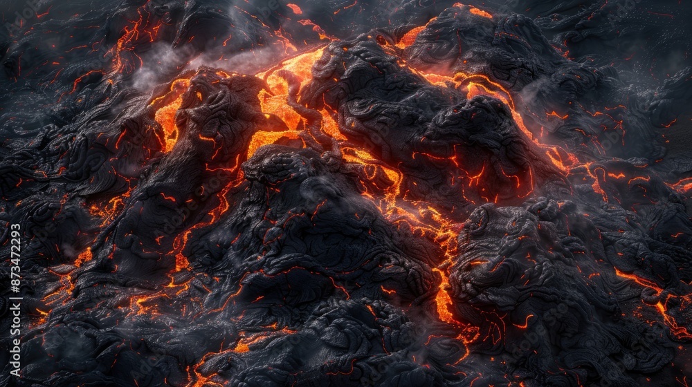 Molten Lava Flowing Through Rugged Terrain Molten Lava Flowing Through Rugged Terrain