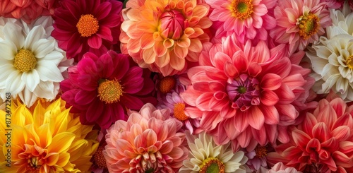 Blooming dahlias and daisies tered across a bold sansserif font..