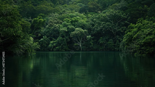 Tranquil Lake Surrounded by Lush Rainforest