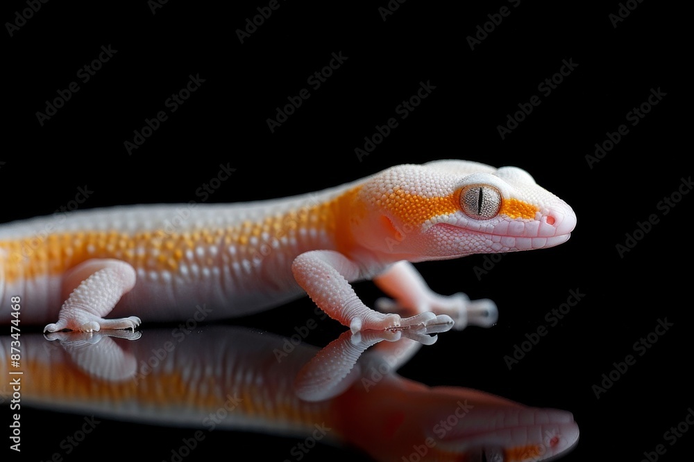 the beside view Ensatina, left side view, white copy space on right, isolated on black background the beside view Ensatina, left side view, white copy space on right, isolated on black background