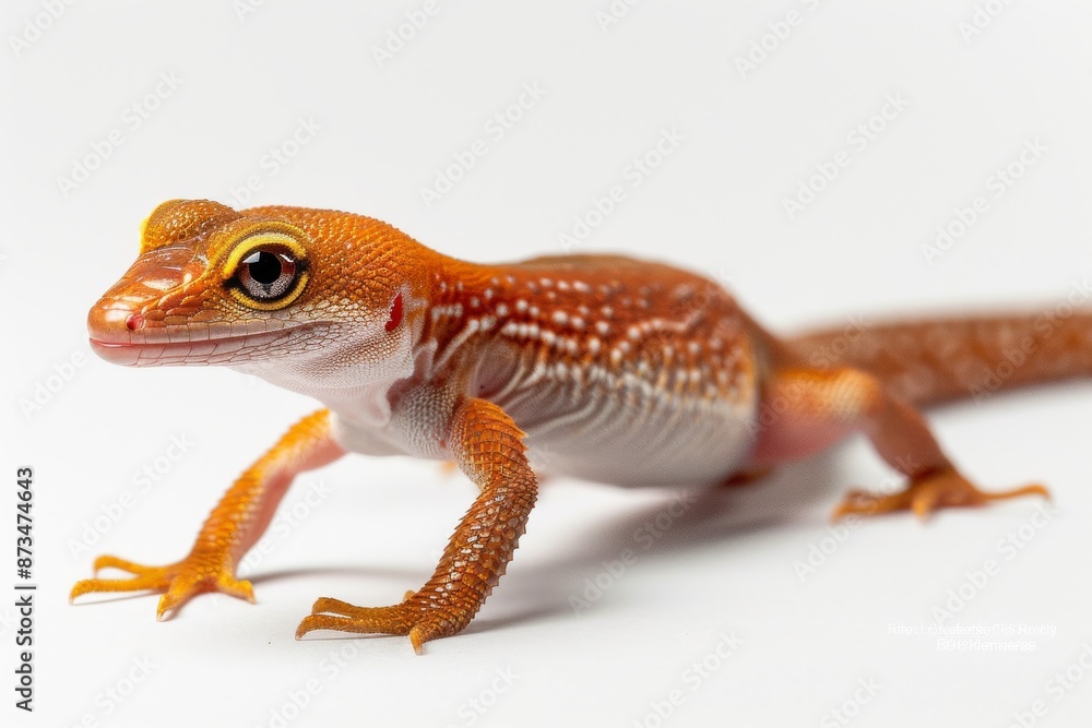 the beside view Ensatina, left side view, white copy space on right, isolated on white background the beside view Ensatina, left side view, white copy space on right, isolated on white background