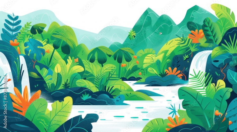 Lush Jungle Landscape with Waterfalls and River Lush Jungle Landscape with Waterfalls and River
