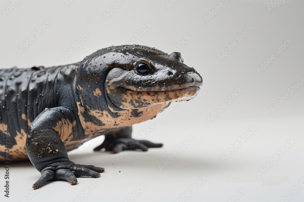 Obraz premium the beside view Mudpuppy, left side view, white copy space on right, isolated on white background