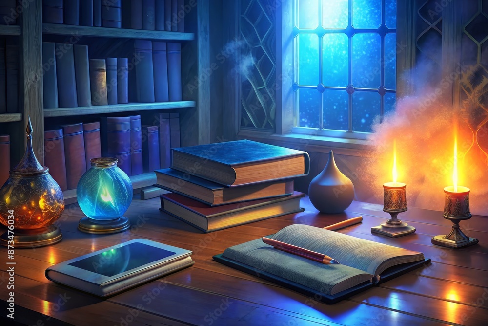 A night of quiet study in a book-filled room A night of quiet study in a book-filled room