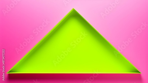Minimalistic background with a neon green triangle on a pink backdrop