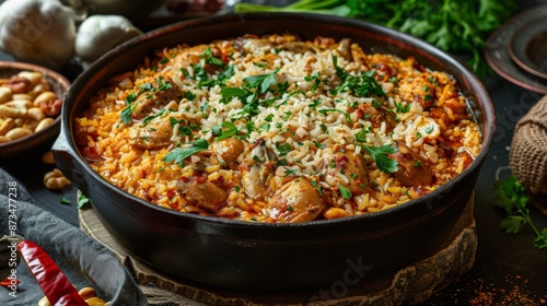 The national cuisine of Turkey. Chicken pilaf.